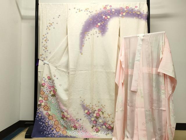 平和屋着物●豪華振袖・長襦袢セット 流水舞桜花文 暈し染め 金彩 正絹 逸品 CABG4562gh