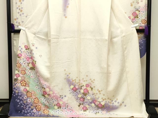平和屋着物●豪華振袖・長襦袢セット 流水舞桜花文 暈し染め 金彩 正絹 逸品 CABG4562gh