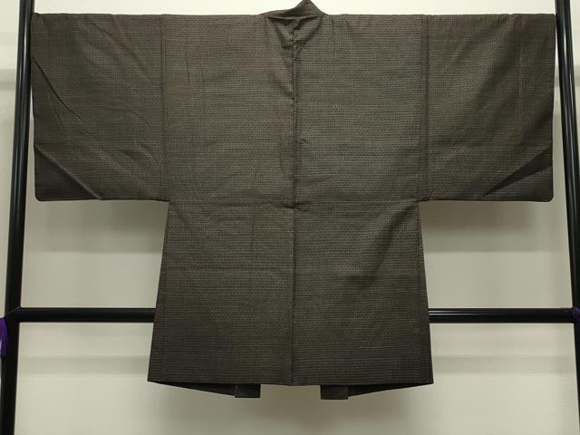 平和屋着物●男性 国指定重要無形文化財 本場久米島紬 手織 アンサンブル 格子柄 正絹 逸品 CABG4575gh