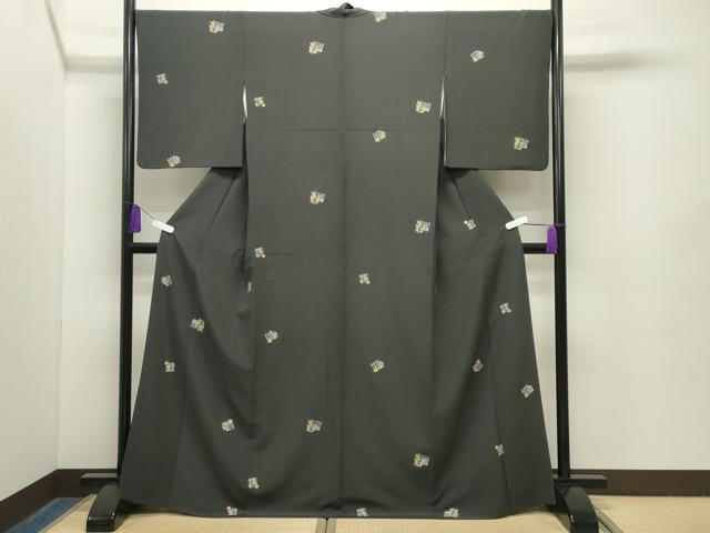 平和屋着物●上質な小紋 源氏香 黒地 金彩 正絹 逸品 CABG4584gh