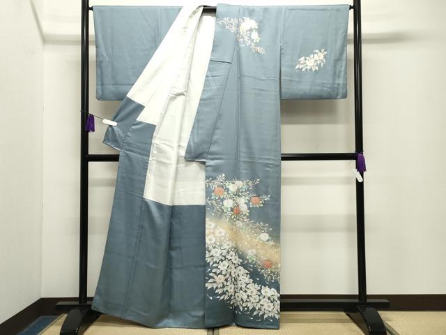 平和屋着物●訪問着 草花文 暈し染め 銀彩 正絹 逸品 CABG4597gh
