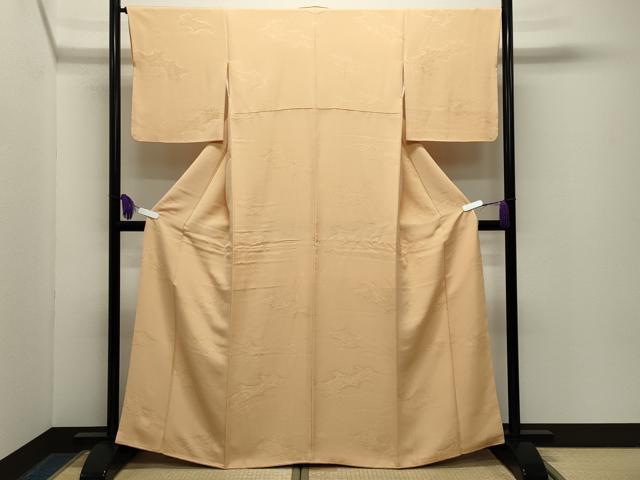 平和屋着物●上質な色無地 雲重ね花地紋 萱草色 正絹 逸品 CABG4598gh