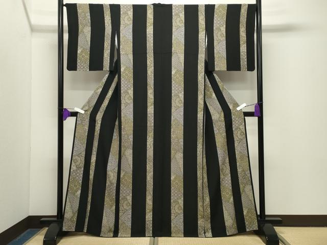 平和屋着物●上質な小紋 更紗間道 黒地 正絹 逸品 CABG4605gh