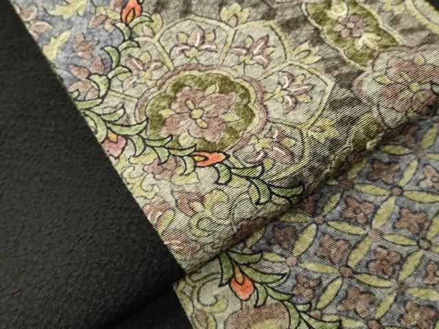 平和屋着物●上質な小紋 更紗間道 黒地 正絹 逸品 CABG4605gh