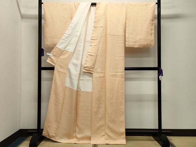 平和屋着物●上質な色無地 花唐草地紋 薄香色 正絹 逸品 CABG4606gh