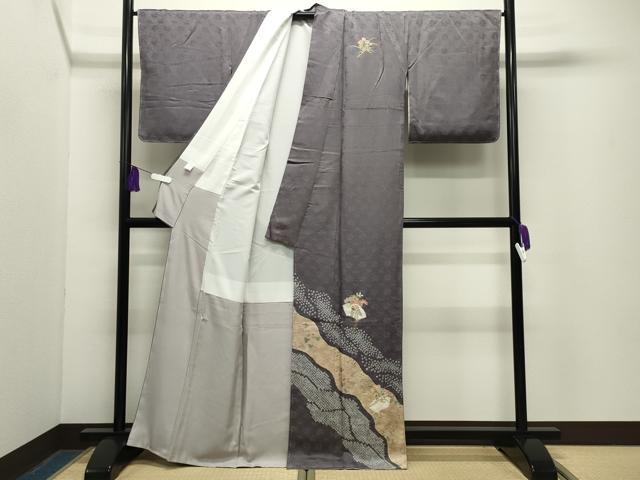 平和屋着物●訪問着 駒刺繍 絞り 地紙松花文 金銀彩 正絹 逸品 未使用 CABG4609gh