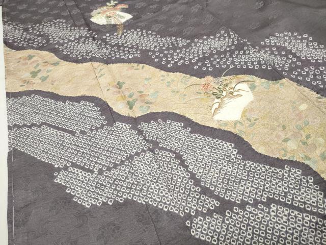 平和屋着物●訪問着 駒刺繍 絞り 地紙松花文 金銀彩 正絹 逸品 未使用 CABG4609gh