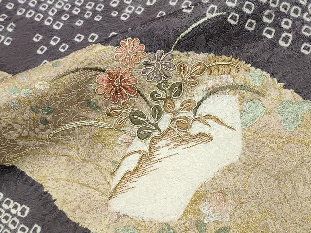 平和屋着物●訪問着 駒刺繍 絞り 地紙松花文 金銀彩 正絹 逸品 未使用 CABG4609gh