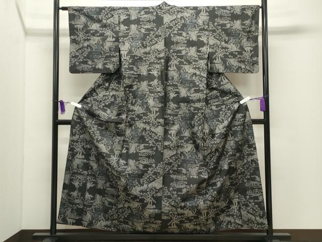 平和屋着物●本場大島紬 9マルキ 風景文 正絹 逸品 CABG4615gh