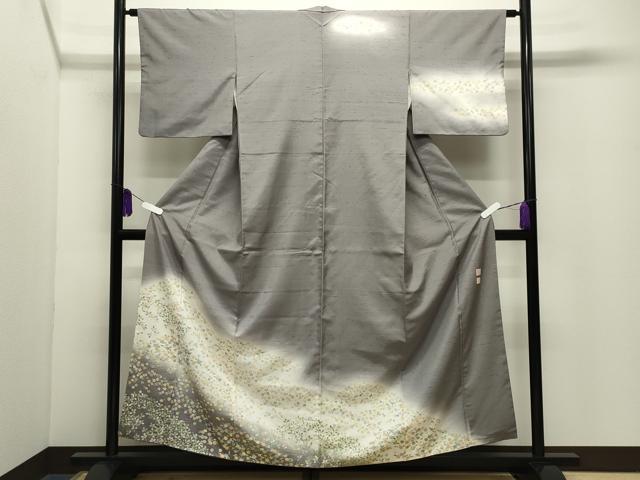 平和屋着物●石川県指定無形文化財 牛首紬 白山工房 手織り 訪問着 作家物 草花文 金彩 正絹 逸品 CABG4616gh