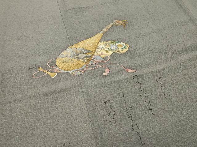 平和屋着物●友禅師・京の名工・伝統工芸士・樽本伊勢蔵 訪問着 琵琶 横笛 草花文 金銀彩 正絹 逸品 未使用 CABG4621gh