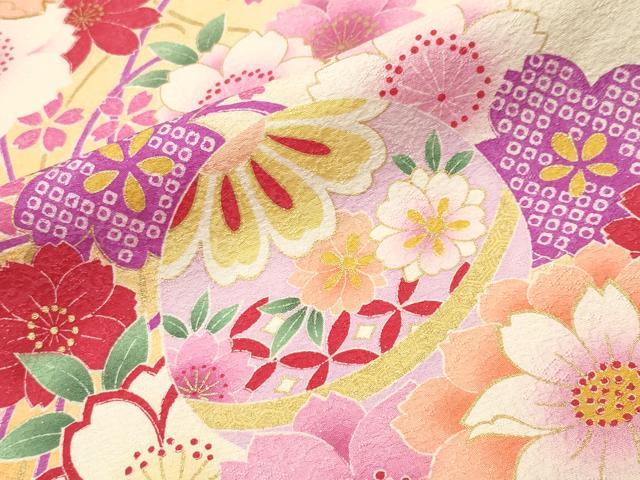 平和屋着物●豪華振袖 駒刺繍 毬舞桜文 暈し染め 金彩 銀通し地 正絹 逸品 CABG4622gh