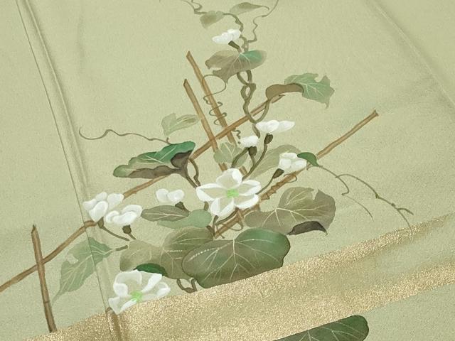 平和屋着物●訪問着 手描き 花唐草文 金彩 正絹 逸品 未使用 CABG4638gh