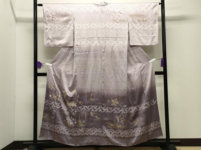 平和屋着物●訪問着 絞り 刺繍 流水花車文 暈し染め 金銀彩 正絹 逸品 CABG4639gh