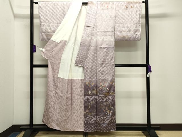 平和屋着物●訪問着 絞り 刺繍 流水花車文 暈し染め 金銀彩 正絹 逸品 CABG4639gh