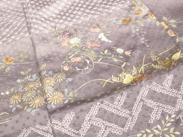 平和屋着物●訪問着 絞り 刺繍 流水花車文 暈し染め 金銀彩 正絹 逸品 CABG4639gh