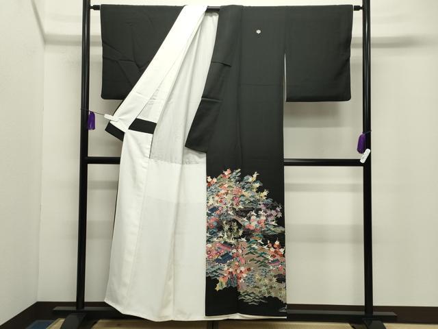 平和屋着物●豪華黒留袖 友禅 作家物 風景飛鳥松竹梅文 正絹 逸品 CABG4646gh