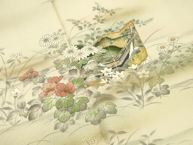 平和屋着物●訪問着 駒刺繍 屏風花文 暈し染め 金彩 やまと誂製 正絹 逸品 CABG4650gh