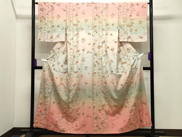 平和屋着物●訪問着 宝尽くし枝垂れ桜花蝶文 暈し染め 金彩 正絹 逸品 CABG4651gh