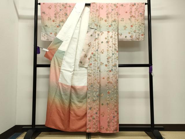 平和屋着物●訪問着 宝尽くし枝垂れ桜花蝶文 暈し染め 金彩 正絹 逸品 CABG4651gh