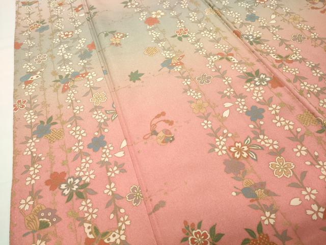 平和屋着物●訪問着 宝尽くし枝垂れ桜花蝶文 暈し染め 金彩 正絹 逸品 CABG4651gh