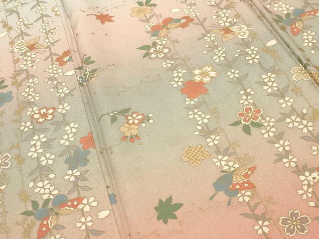 平和屋着物●訪問着 宝尽くし枝垂れ桜花蝶文 暈し染め 金彩 正絹 逸品 CABG4651gh