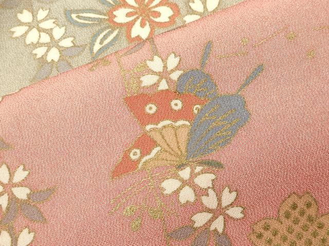 平和屋着物●訪問着 宝尽くし枝垂れ桜花蝶文 暈し染め 金彩 正絹 逸品 CABG4651gh