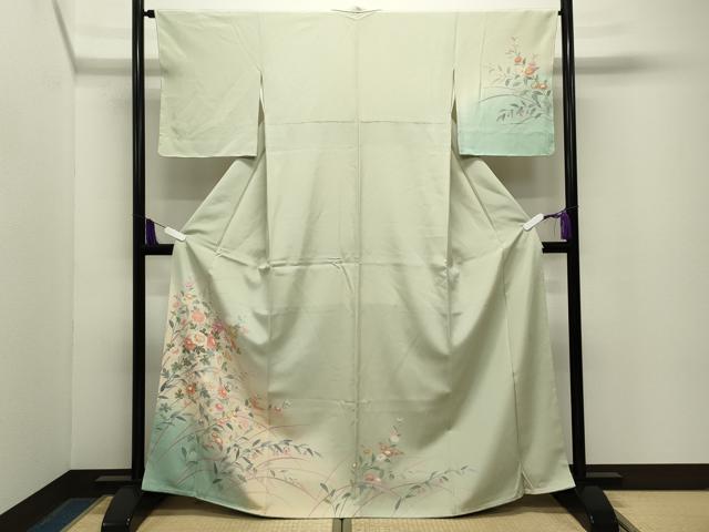 平和屋着物●訪問着 友禅 作家物 草花文 暈し染め 正絹 逸品 未使用 CABG4656gh