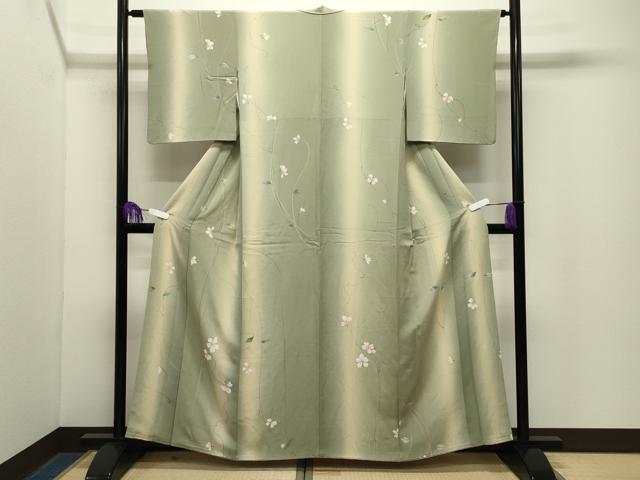 平和屋着物●上質な小紋 手描き 花唐草文 暈し染め 正絹 逸品 CABG4658gh