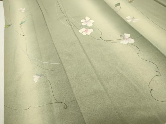 平和屋着物●上質な小紋 手描き 花唐草文 暈し染め 正絹 逸品 CABG4658gh