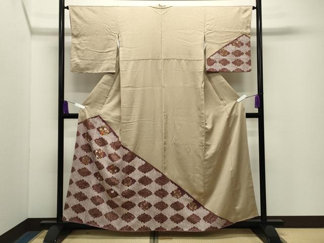 平和屋着物●訪問着 絞り 刺繍 菱花丸文 金彩 正絹 逸品 CABG4659gh