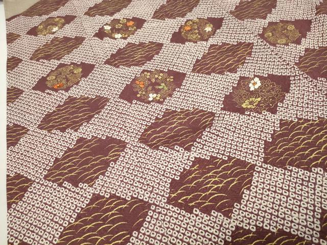 平和屋着物●訪問着 絞り 刺繍 菱花丸文 金彩 正絹 逸品 CABG4659gh