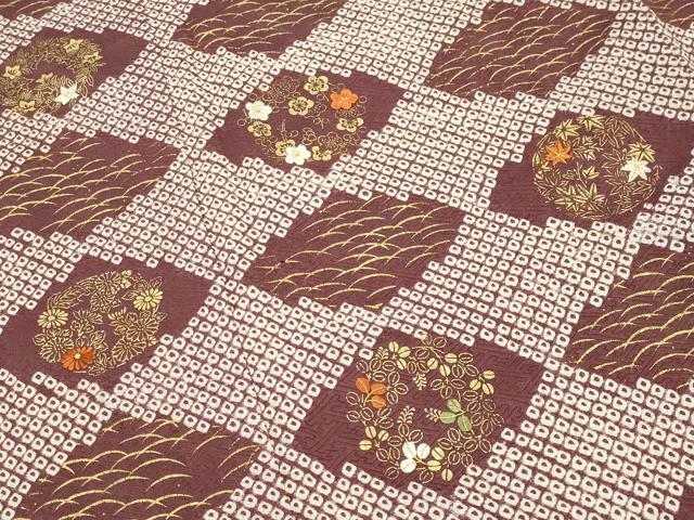 平和屋着物●訪問着 絞り 刺繍 菱花丸文 金彩 正絹 逸品 CABG4659gh