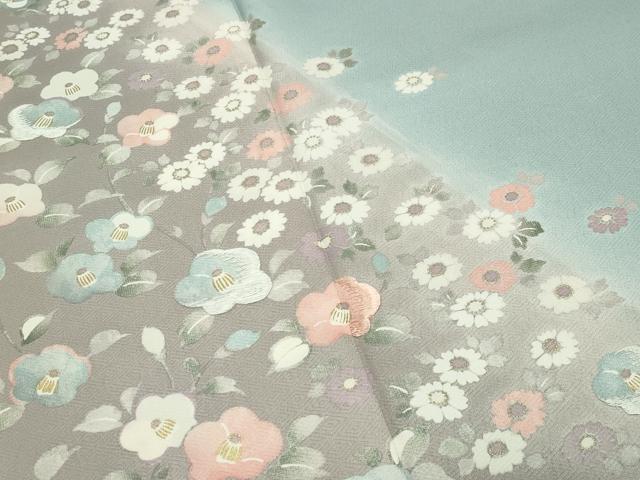 平和屋着物●訪問着 刺繍 椿花文 暈し染め 金彩 正絹 逸品 CABG4660gh