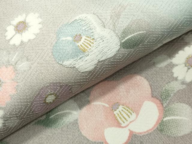 平和屋着物●訪問着 刺繍 椿花文 暈し染め 金彩 正絹 逸品 CABG4660gh