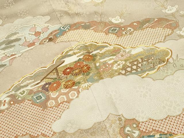 平和屋着物●訪問着 作家物 駒刺繍 雲重ね風景花文 金彩 正絹 逸品 CABG4663gh