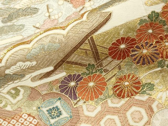 平和屋着物●訪問着 作家物 駒刺繍 雲重ね風景花文 金彩 正絹 逸品 CABG4663gh
