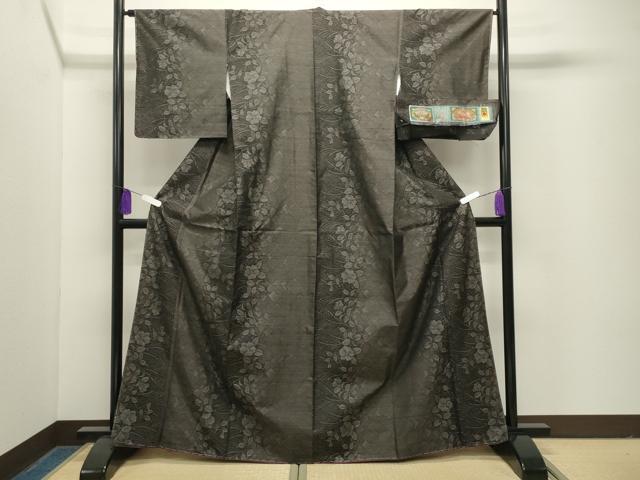 平和屋着物●本場大島紬 泥染め 草花文 やまと誂製 証紙付き 正絹 逸品 未使用 CABG4668gh