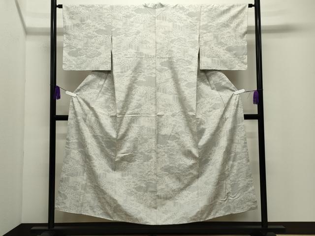 平和屋着物●結城紬 100亀甲 雲重ね風景文 正絹 逸品 CABG4671gh