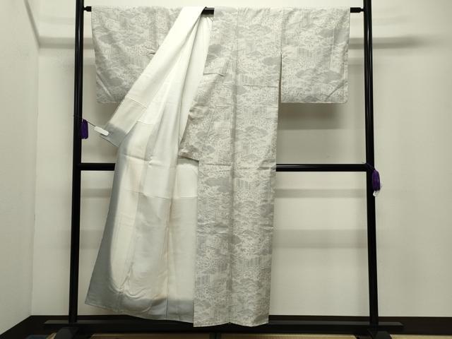 平和屋着物●結城紬 100亀甲 雲重ね風景文 正絹 逸品 CABG4671gh