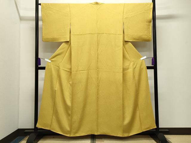 平和屋着物●上質な色無地 舞花地紋 黄支子色 正絹 逸品 CABG4678gh
