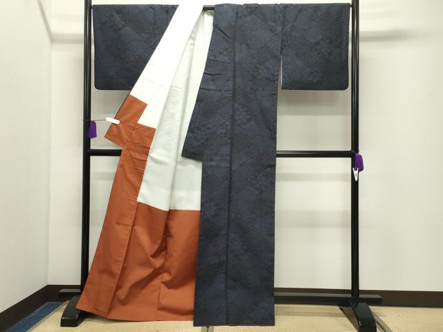 平和屋着物●結城紬 80亀甲 松皮菱花唐草文 証紙付き 正絹 逸品 CABG4682gh