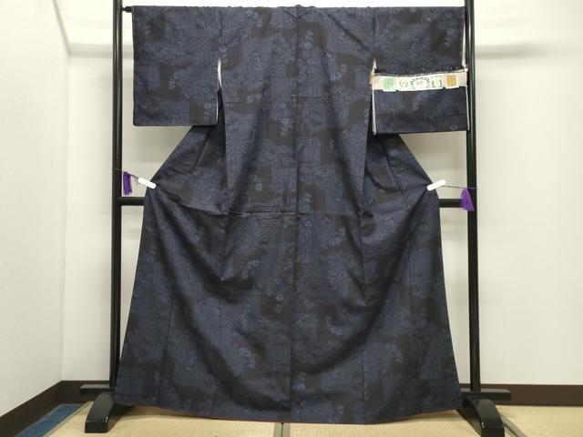 平和屋着物●結城紬 奥順 はたおり娘 80亀甲 草花文 証紙付き 正絹 逸品 未使用 CABG4693gh