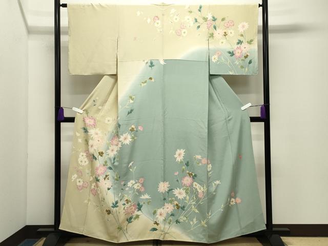 平和屋着物●本加賀友禅作家 西村央 訪問着 枝花文 暈し染め 正絹 逸品 CABG4707gh
