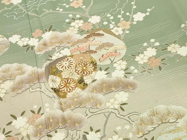 平和屋着物●豪華色留袖 駒刺繍 貝合わせ梅松文 暈し染め 金彩 正絹 逸品 CABG4711gh