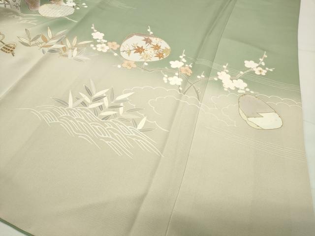 平和屋着物●豪華色留袖 駒刺繍 貝合わせ梅松文 暈し染め 金彩 正絹 逸品 CABG4711gh