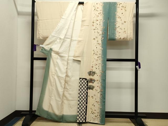 平和屋着物●訪問着 籬地紙花蝶文 暈し染め 金銀彩 正絹 逸品 CABG4719gh