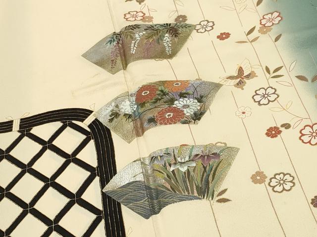 平和屋着物●訪問着 籬地紙花蝶文 暈し染め 金銀彩 正絹 逸品 CABG4719gh
