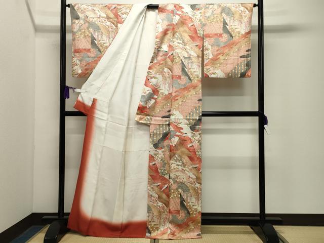 平和屋着物●創業460年・千總 小紋 飛鶴扇面花文 金彩 正絹 逸品 CABG4725gh