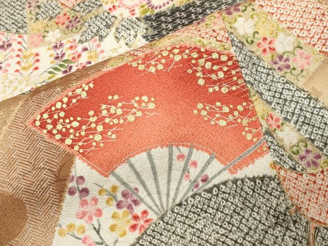 平和屋着物●創業460年・千總 小紋 飛鶴扇面花文 金彩 正絹 逸品 CABG4725gh
